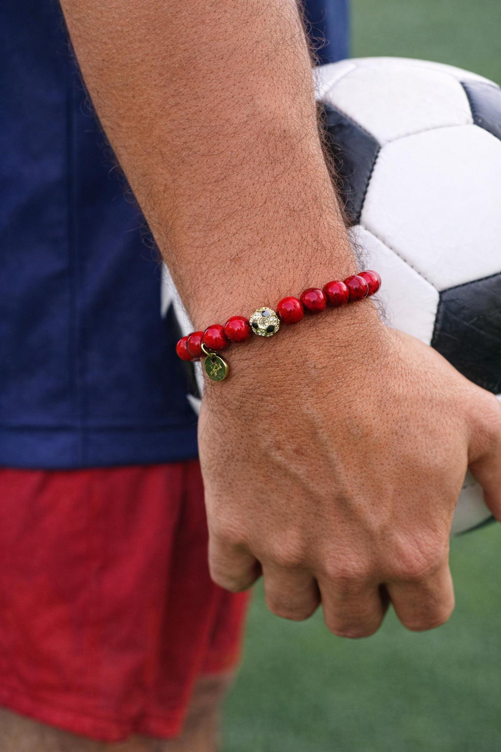 "Joe Barone Foundation" Mens Red Howlite with Pavé Soccer Ball