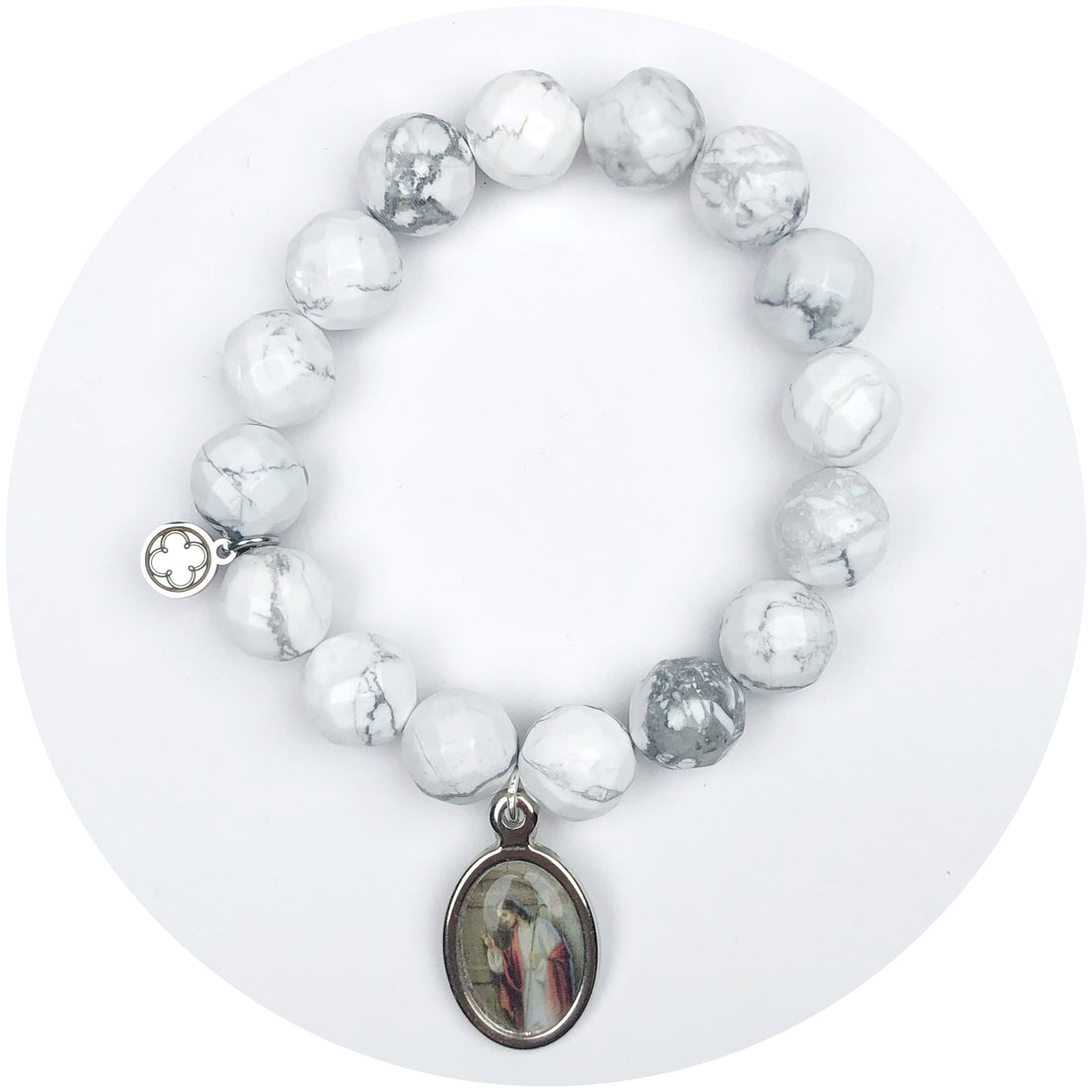 Frosted Marble Agate with Jesus Pendant
