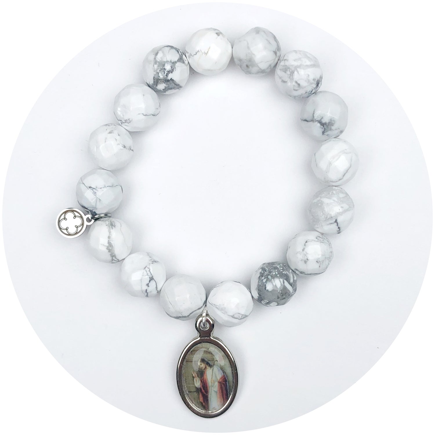 Frosted Marble Agate with Jesus Pendant