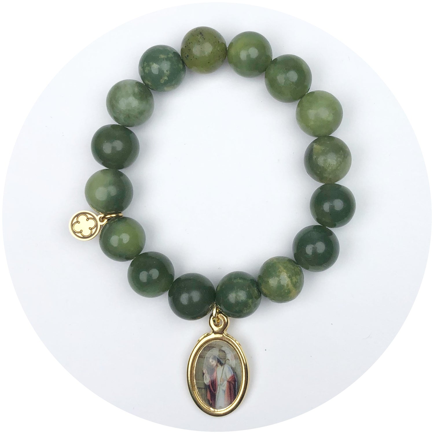 Dark Olive Jade with Jesus Pendant