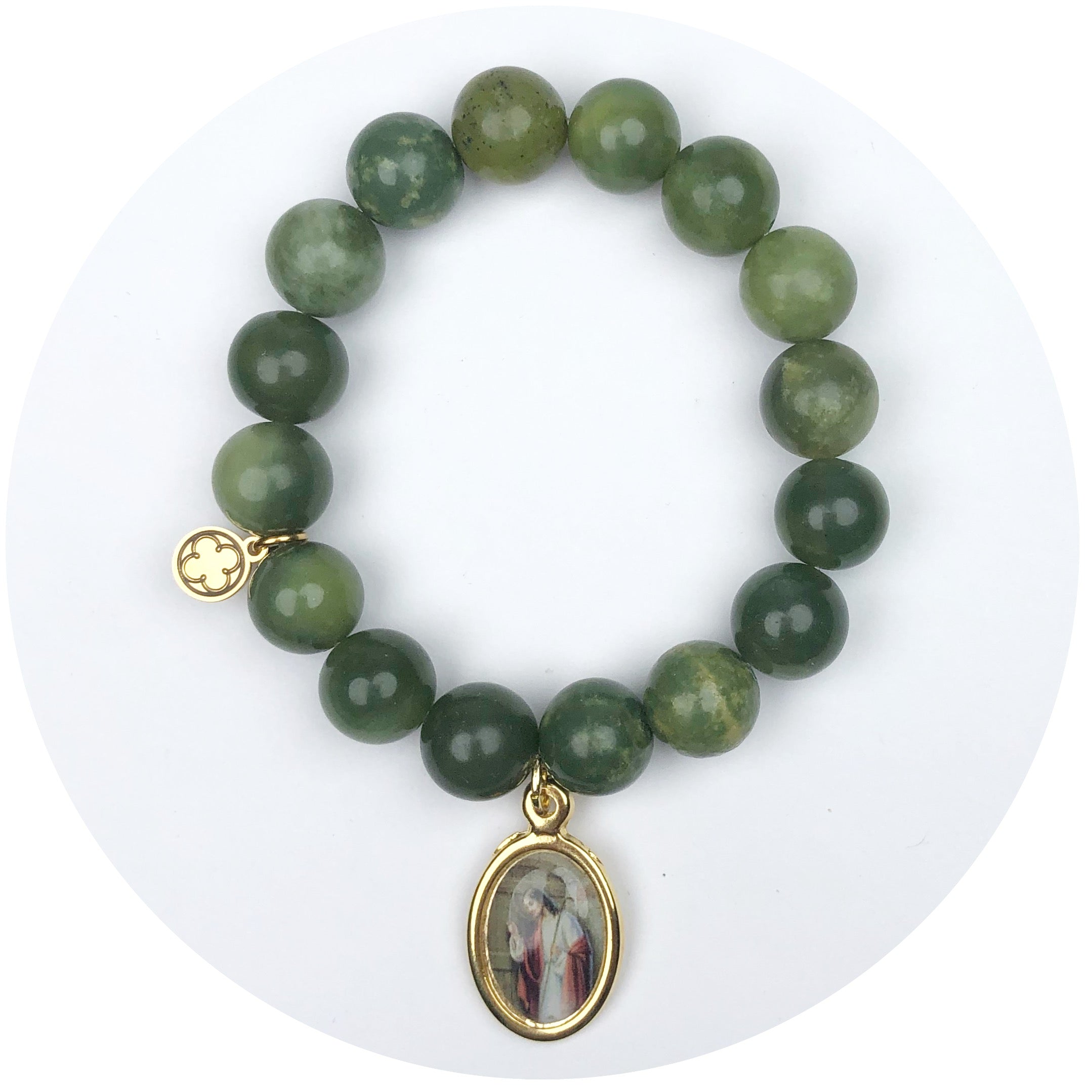 Dark Olive Jade with Jesus Pendant