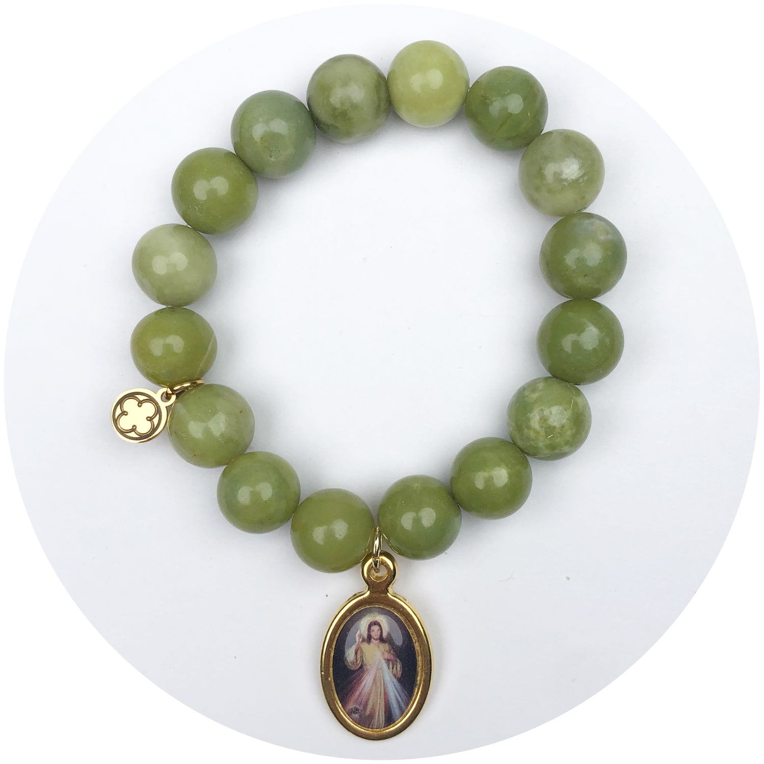 Light Olive Jade with Jesus Pendant