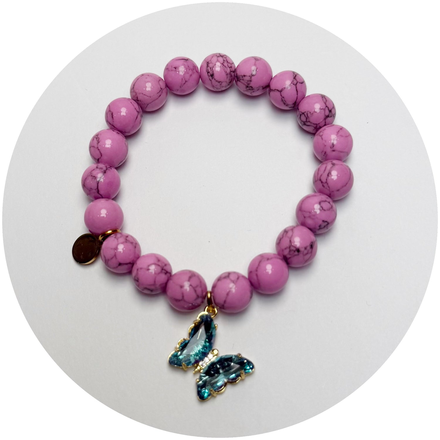 LIMITED EDITION Raspberry Howlite with Turquoise Butterfly Pendant