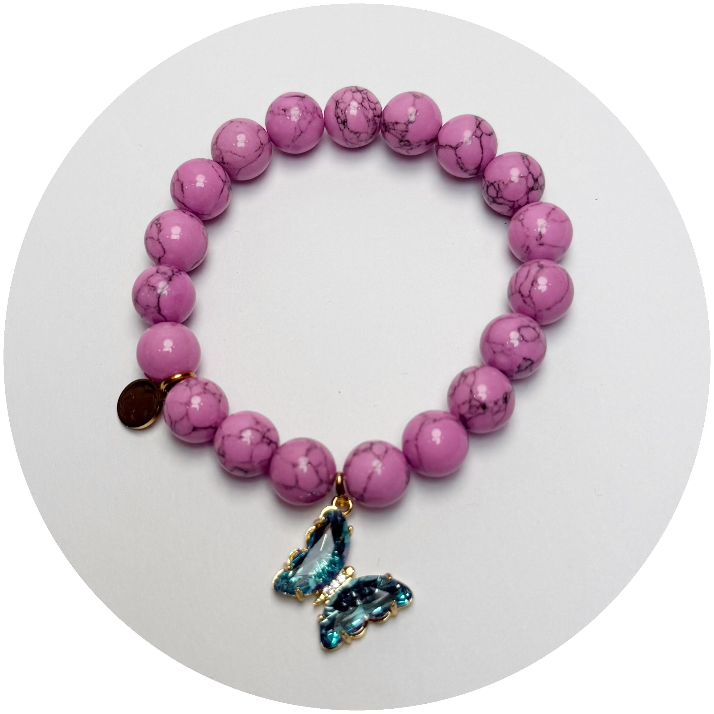 LIMITED EDITION Raspberry Howlite with Turquoise Butterfly Pendant