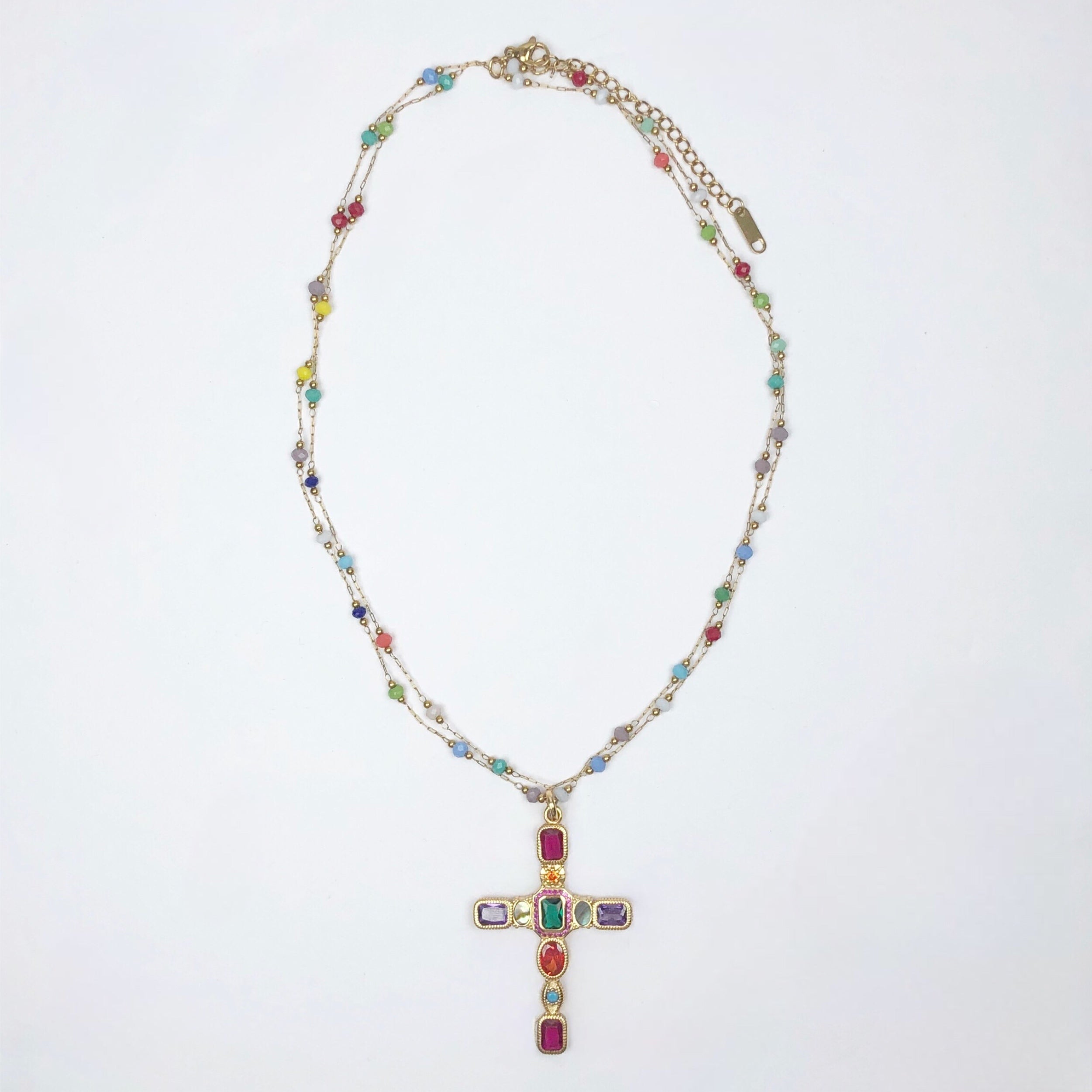 Rainbow Pavé Cross with Rainbow Chain Necklace