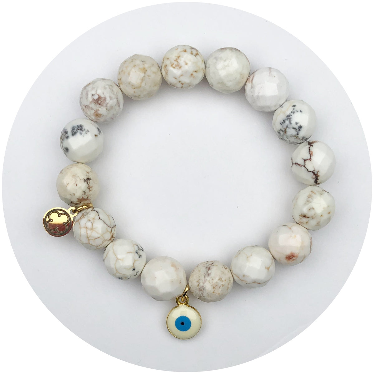 Fossil Agate with White Evil Eye Pendant
