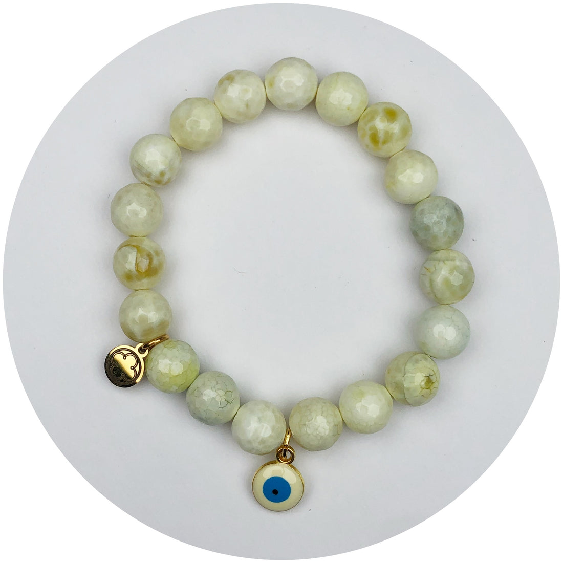 Golden Honey Agate with White Evil Eye Pendant