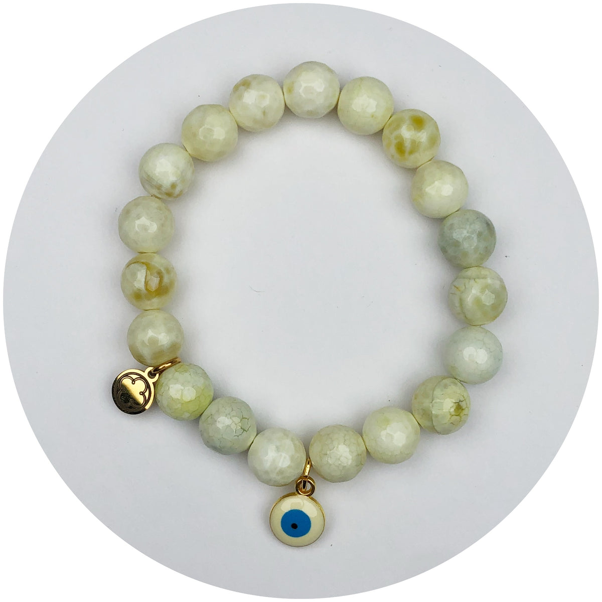 Golden Honey Agate with White Evil Eye Pendant
