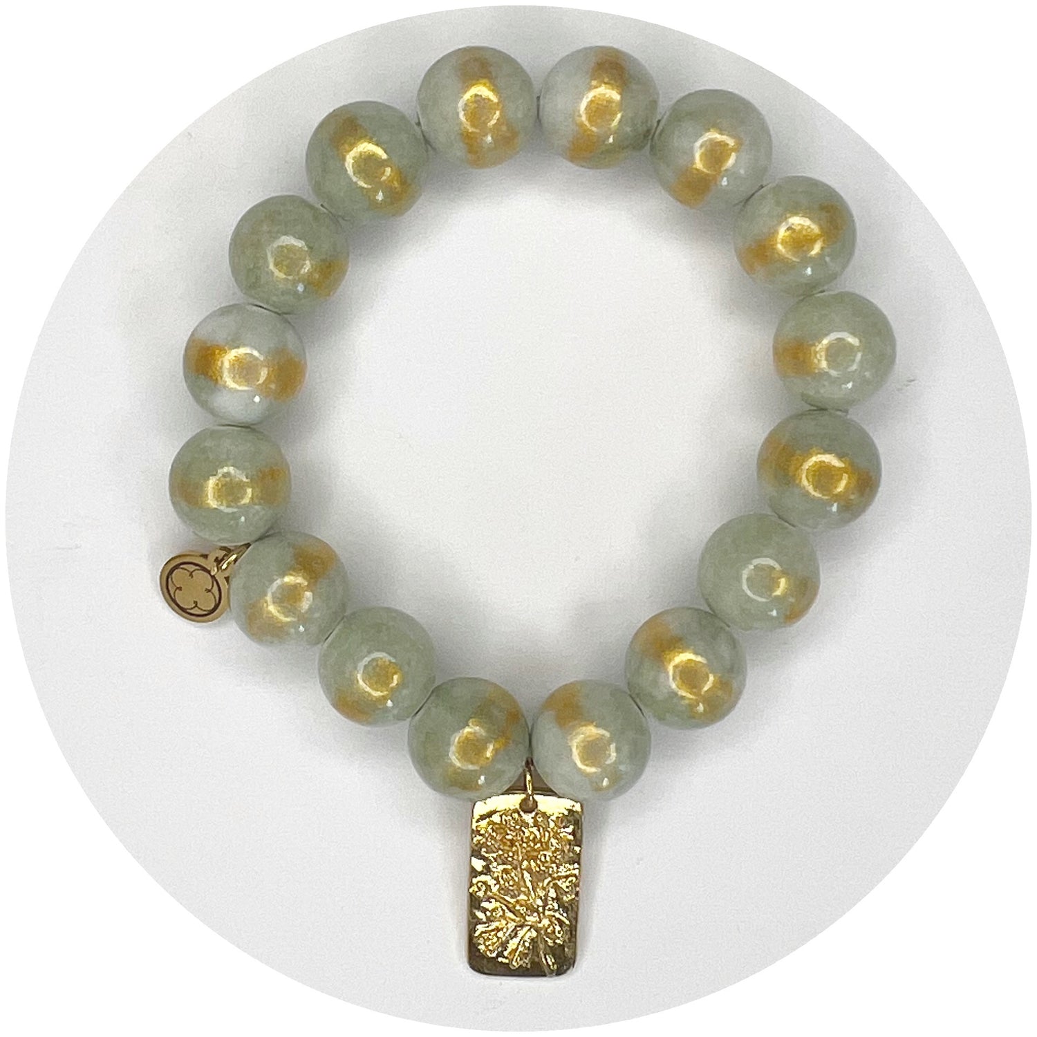 Pistachio Jade with Gold Flower Tag Pendant