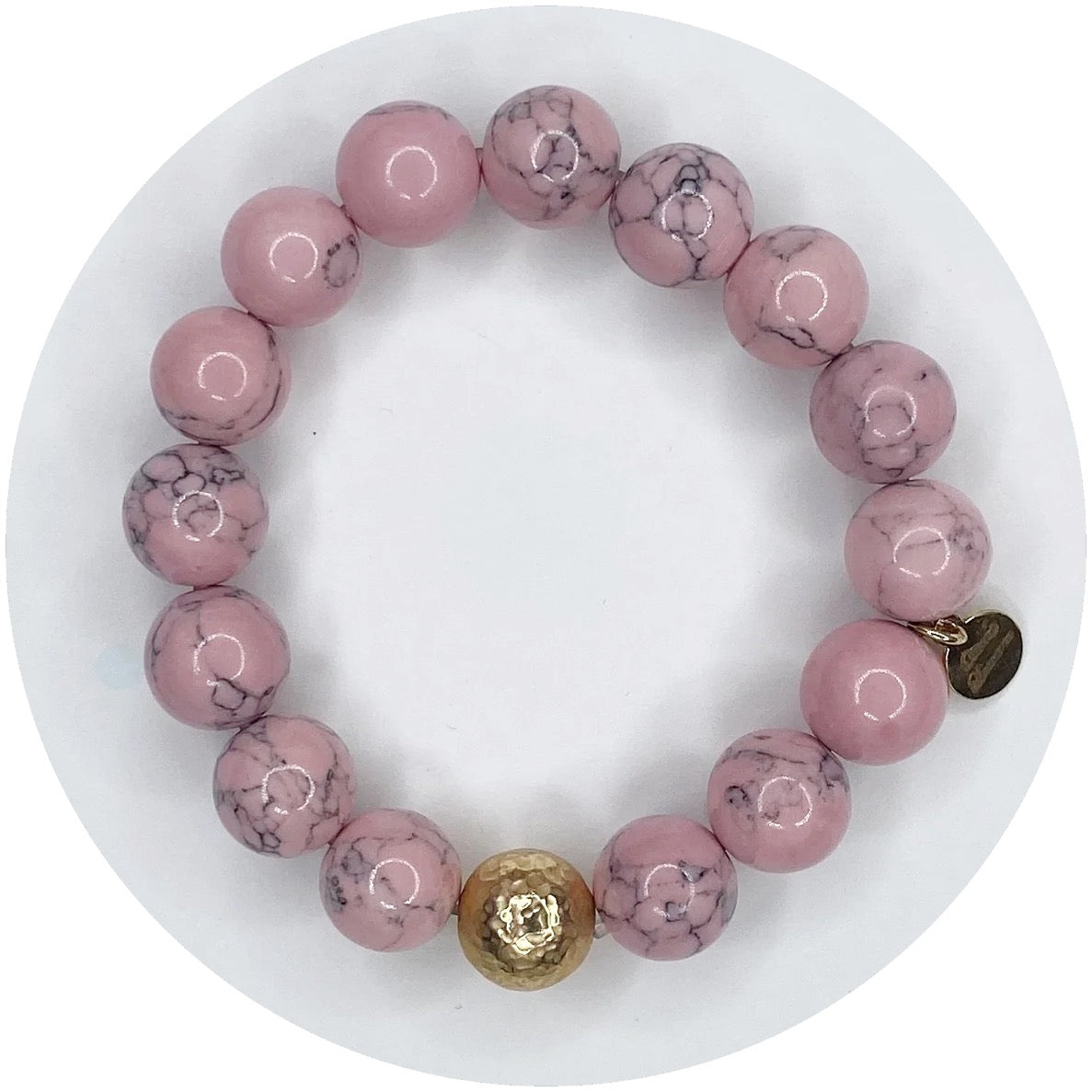 Light Pink Howlite with Hammered Gold Accent