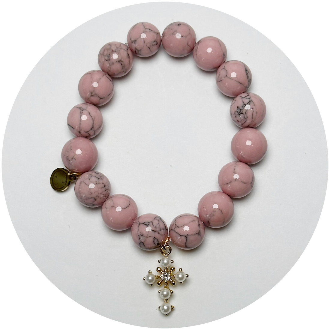Light Pink Howlite with Pearl Pavé Cross