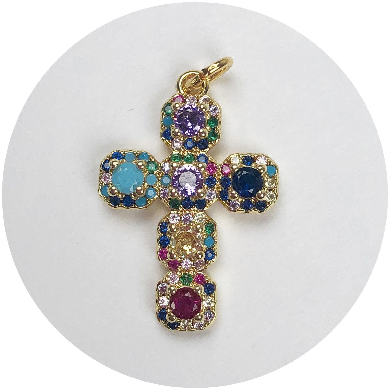 Small Rainbow Pavé Cross Pendant