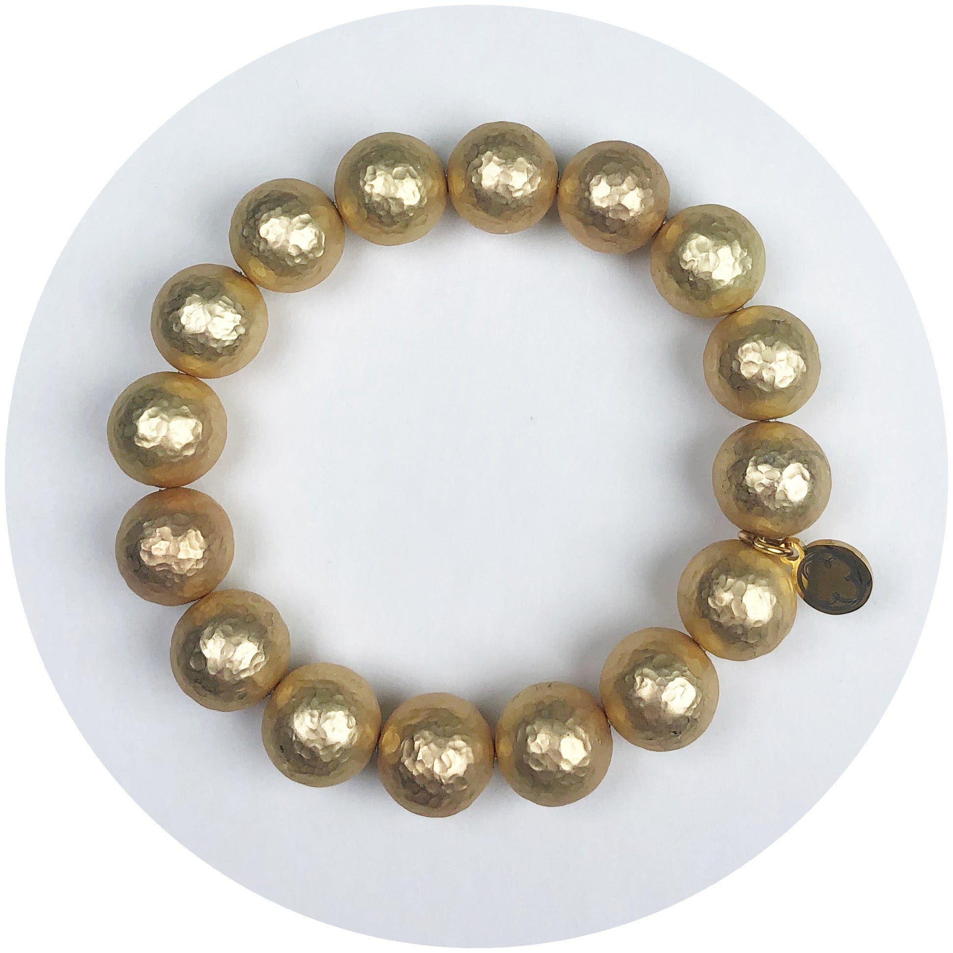 Solid Hammered 22k Gold Plated Brass Beaded Bracelet – Oriana