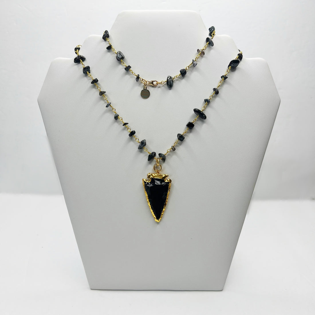 Black Gemstone Chips Chain with Black Dagger Necklace
