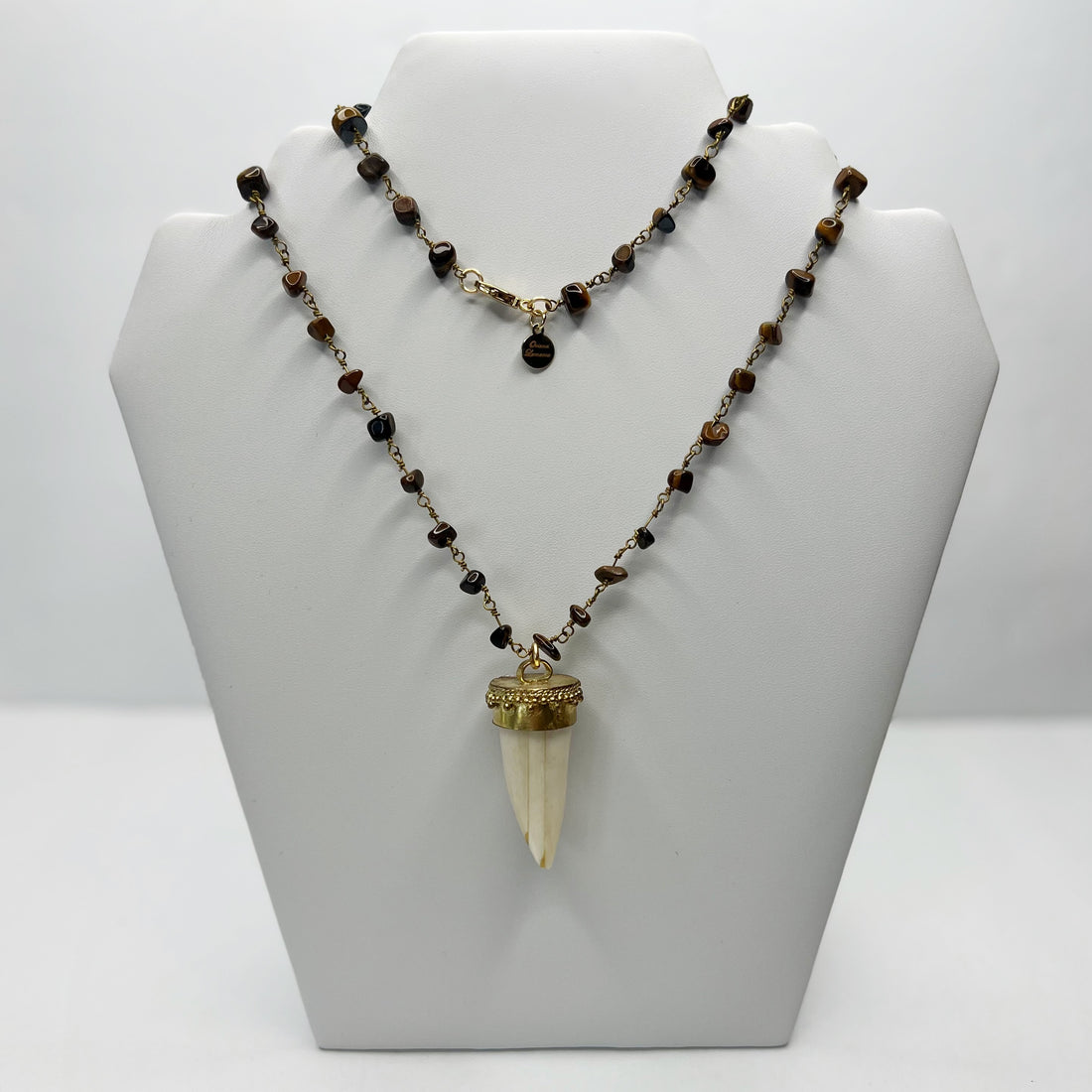 Tiger Eye Beaded Chain with White Horn Necklace
