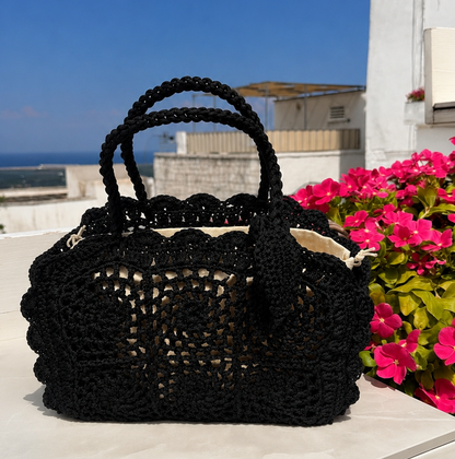 Rosetta Black Crochet Bag
