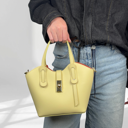 Alessia  Butter Yellow Mini Leather Tote with Crossbody Strap