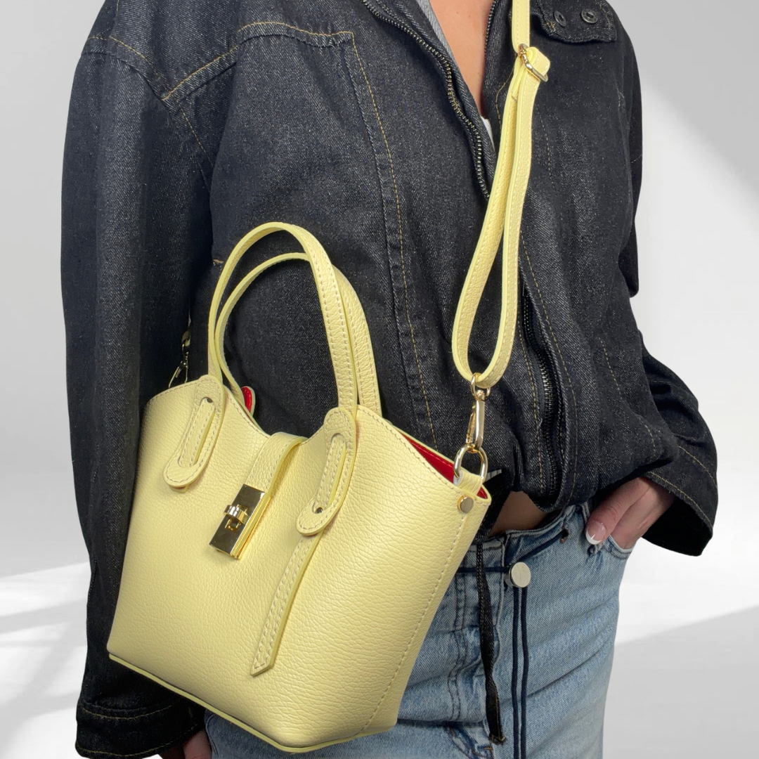 Alessia  Butter Yellow Mini Leather Tote with Crossbody Strap