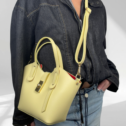 Alessia  Butter Yellow Mini Leather Tote with Crossbody Strap