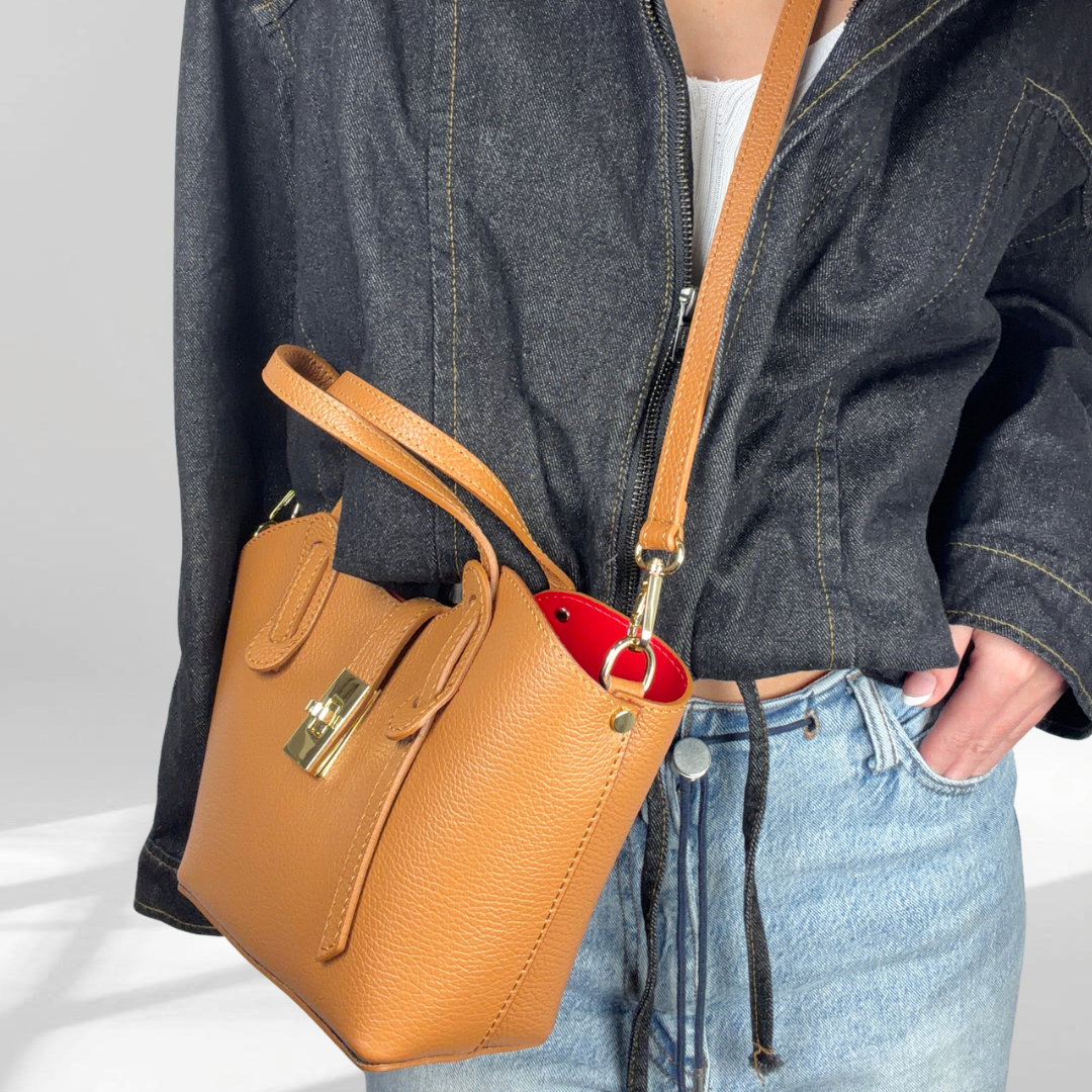 Alessia  Natural Leather Mini Tote with Crossbody Strap