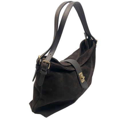 Sarina Chocolate Suede Shoulder Bag