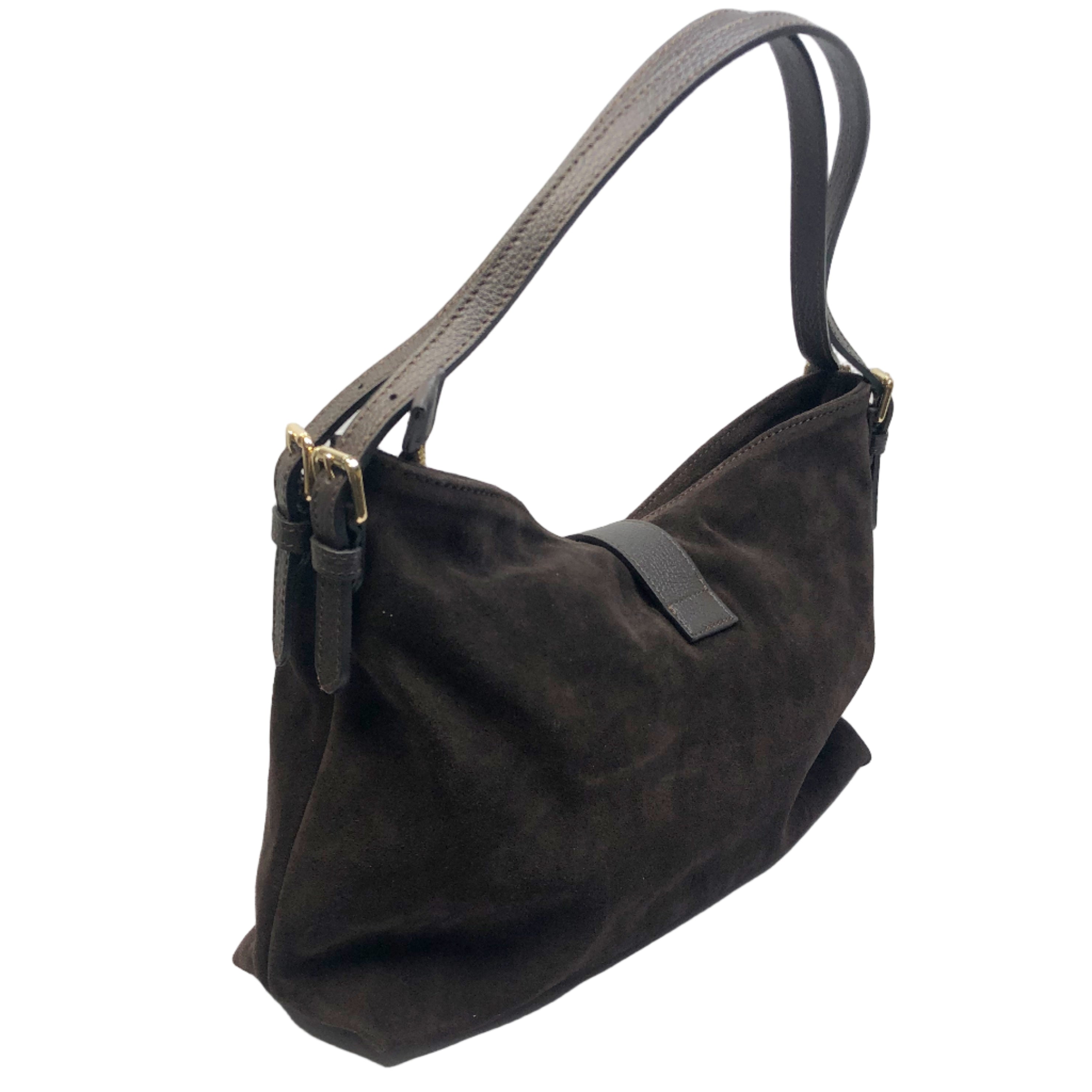 Sarina Chocolate Suede Shoulder Bag
