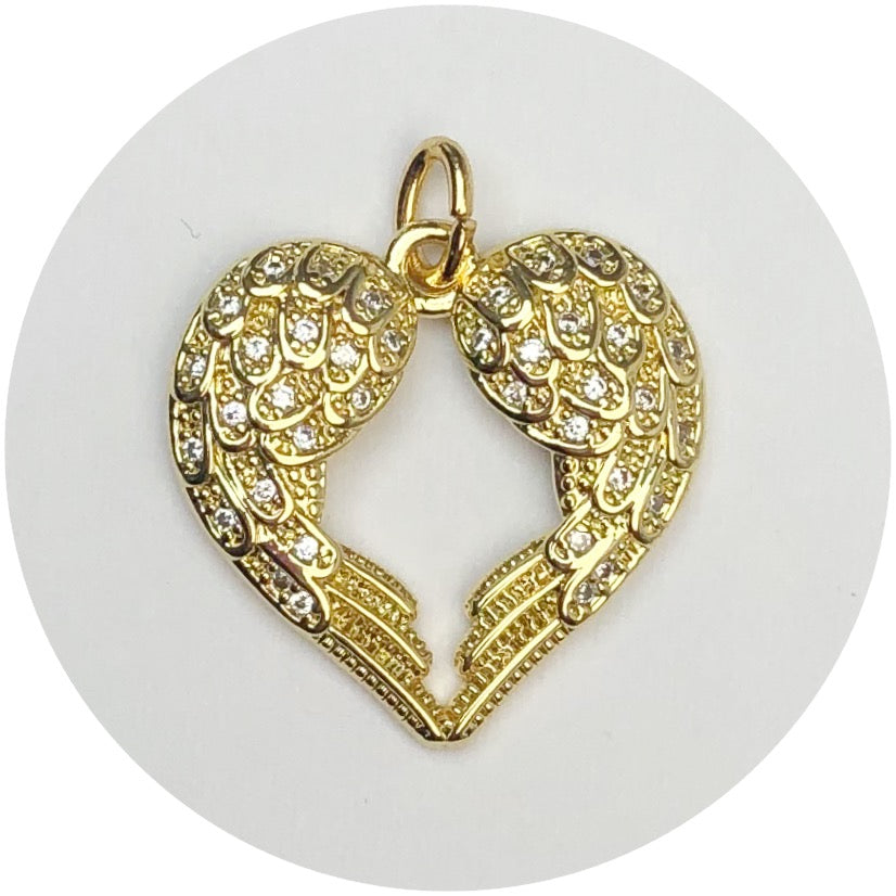Pavé Heart Angel Wings Pendant