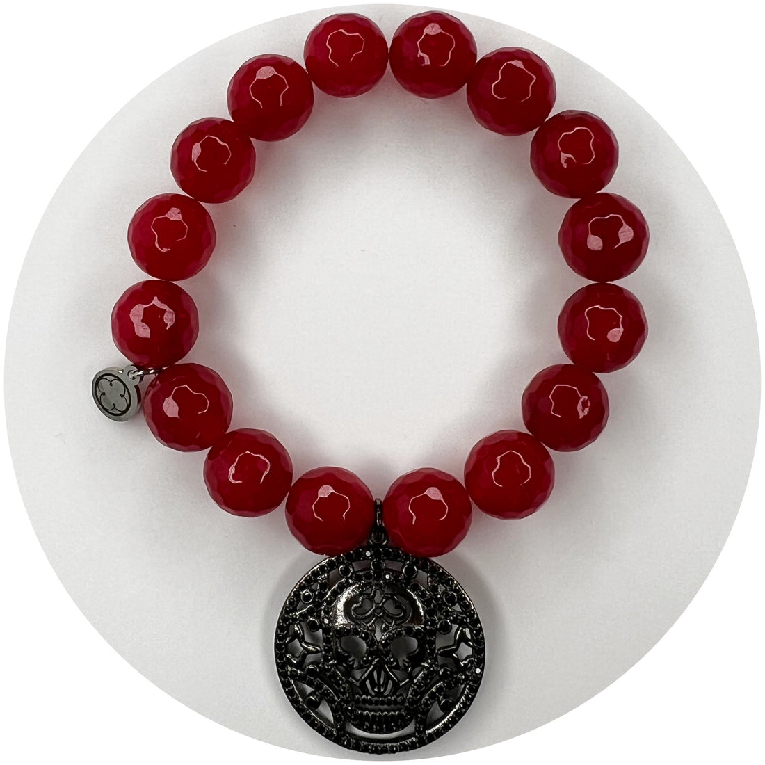 Ruby Fire Agate with Black Pavé Round Skull