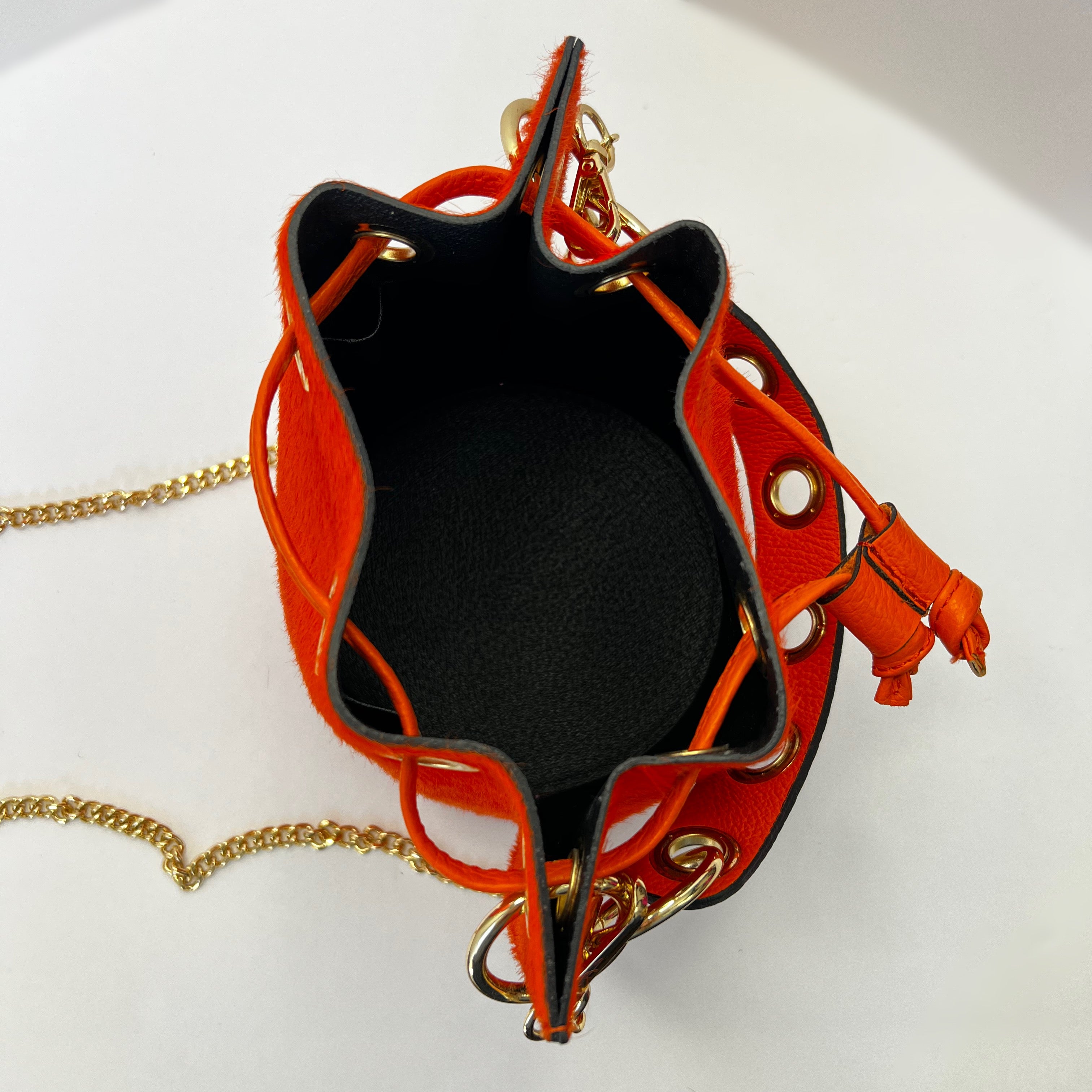 Gabriella Orange Pony Hair Bucket Bag – Oriana Lamarca Designs