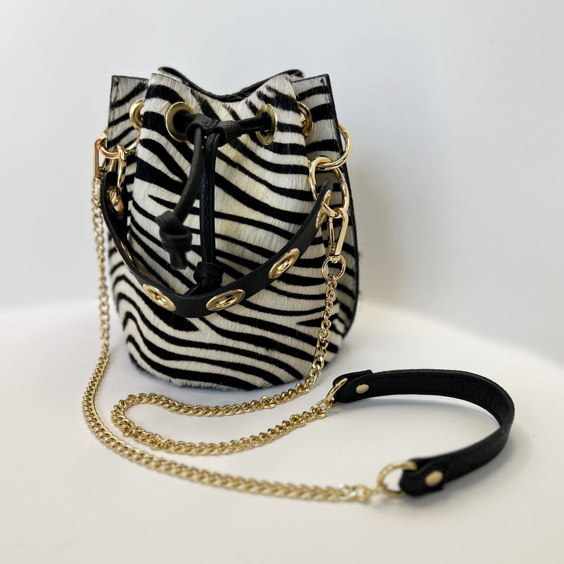 Gabriella Zebra Pony Hair Bucket Bag
