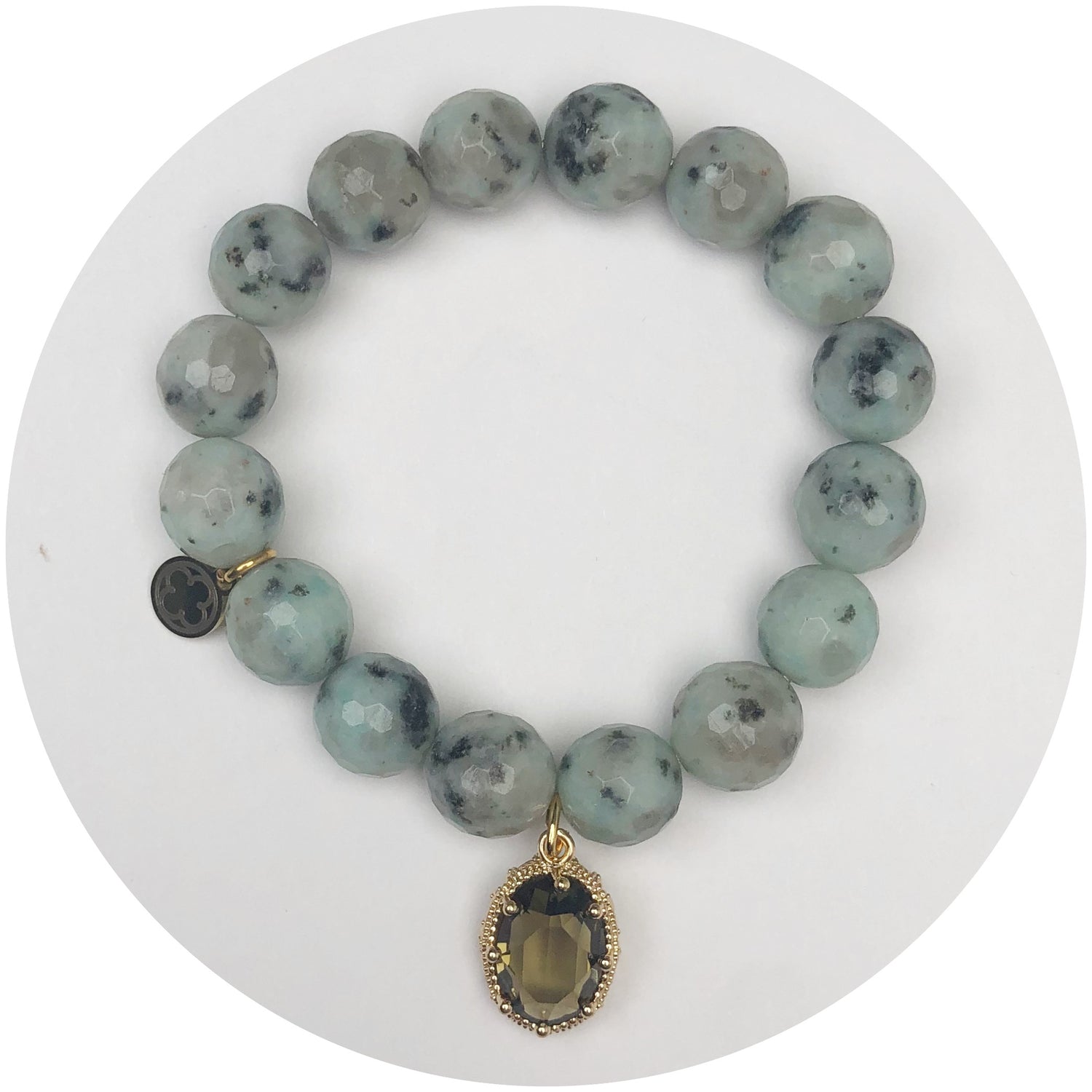 Kiwi Jasper with Topaz Glass Teardrop