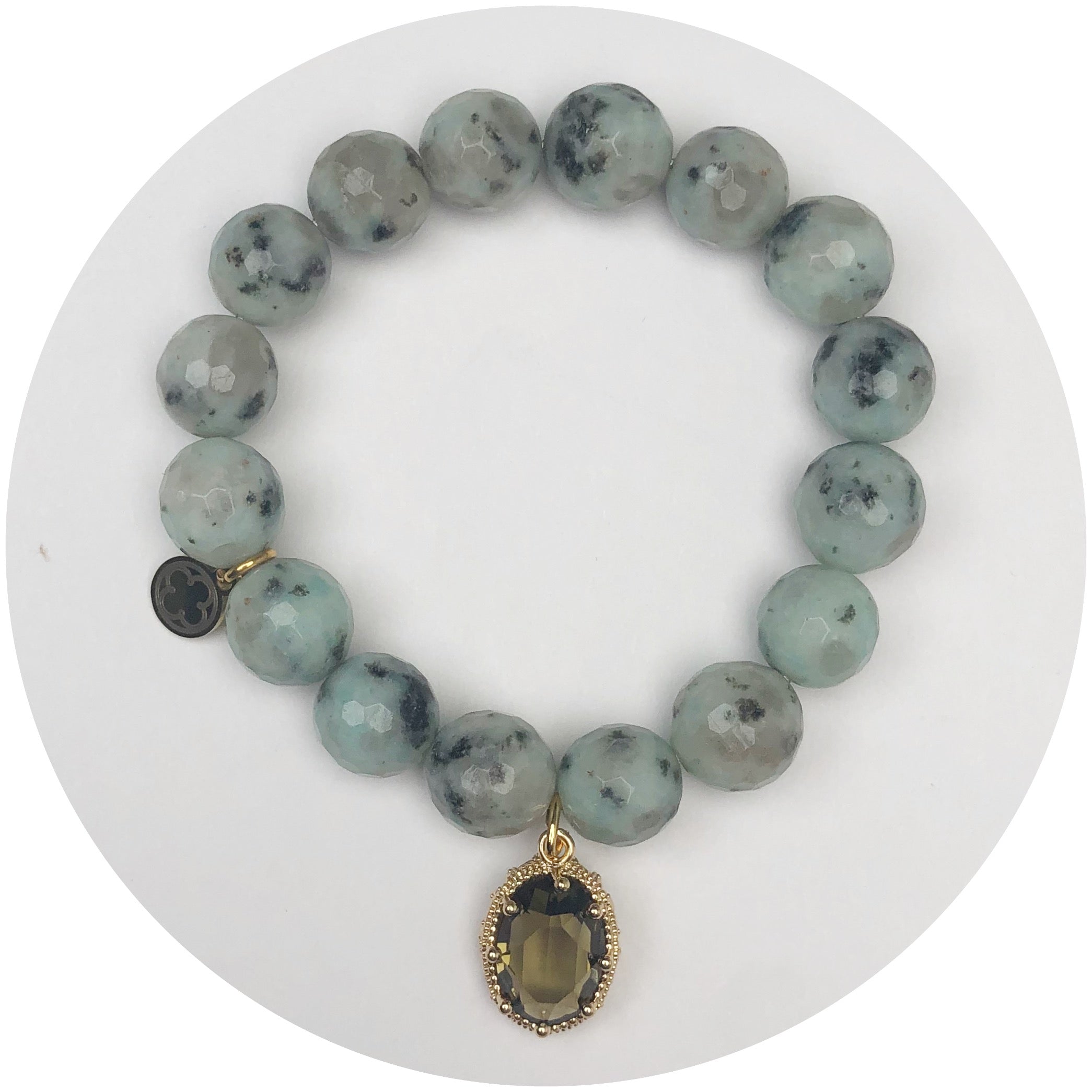 Kiwi Jasper with Topaz Glass Teardrop