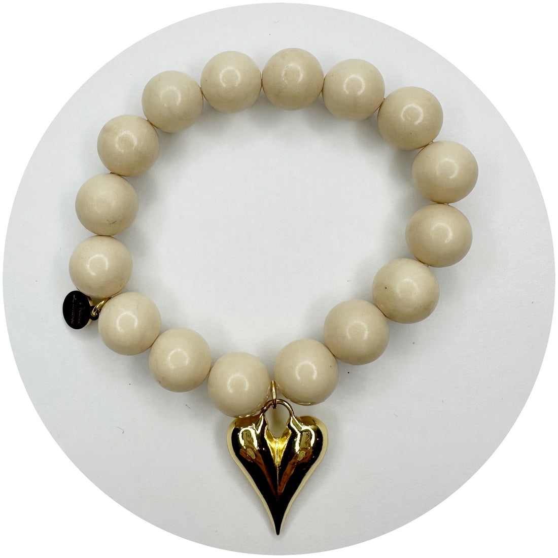 Beige Riverstone with Gold Puff Heart Pendant