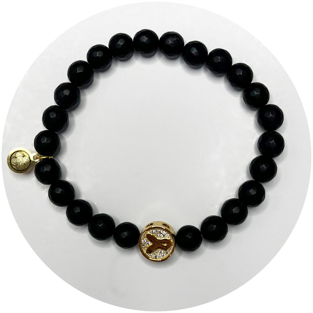 Mens Black Onyx &quot;Team Annie&quot; with Pavé Gold Cancer Awareness Ribbon
