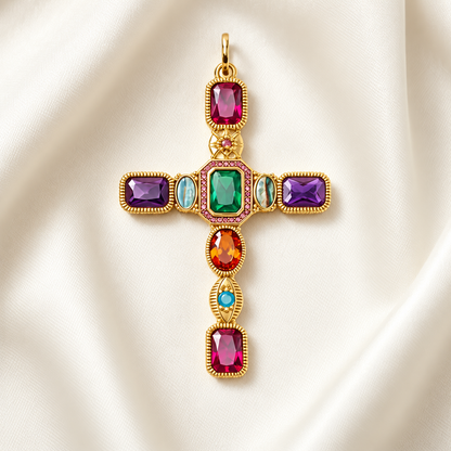 Rainbow Pavé Cross Pendant