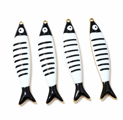 Black Striped Enamel Sardine Pendant