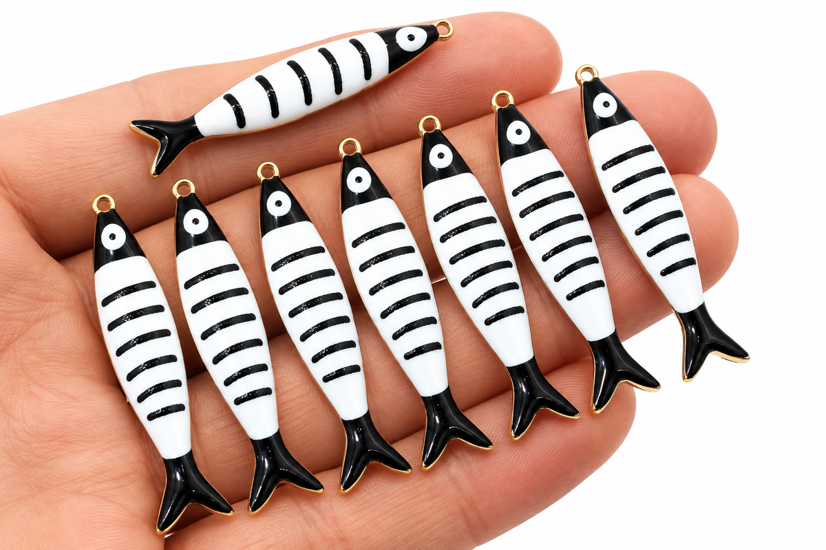 Black Striped Enamel Sardine Pendant
