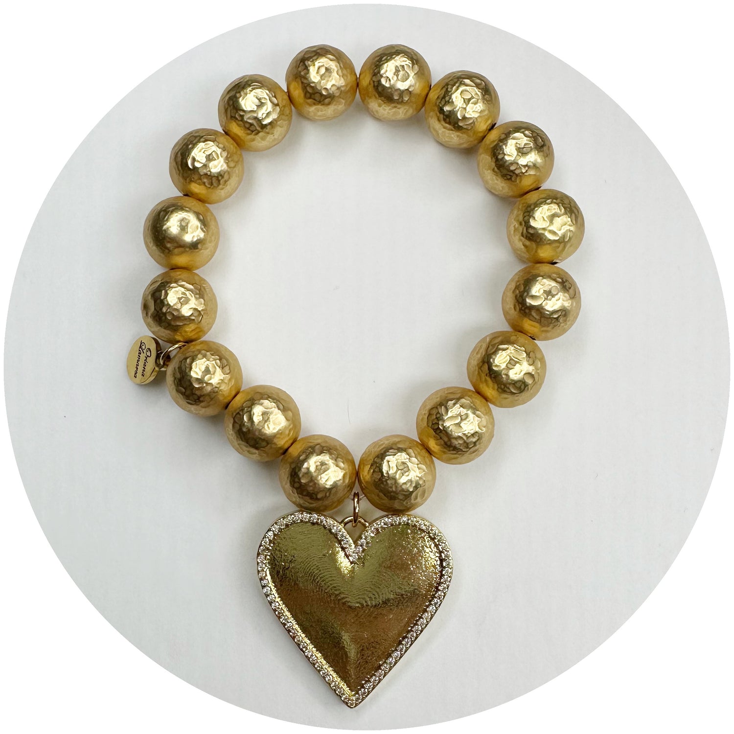 Hammered 22k Gold Plated Brass with Pavé Gold Heart Pendant