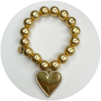 Hammered 22k Gold Plated Brass with Large Pavé Gold Heart Pendant