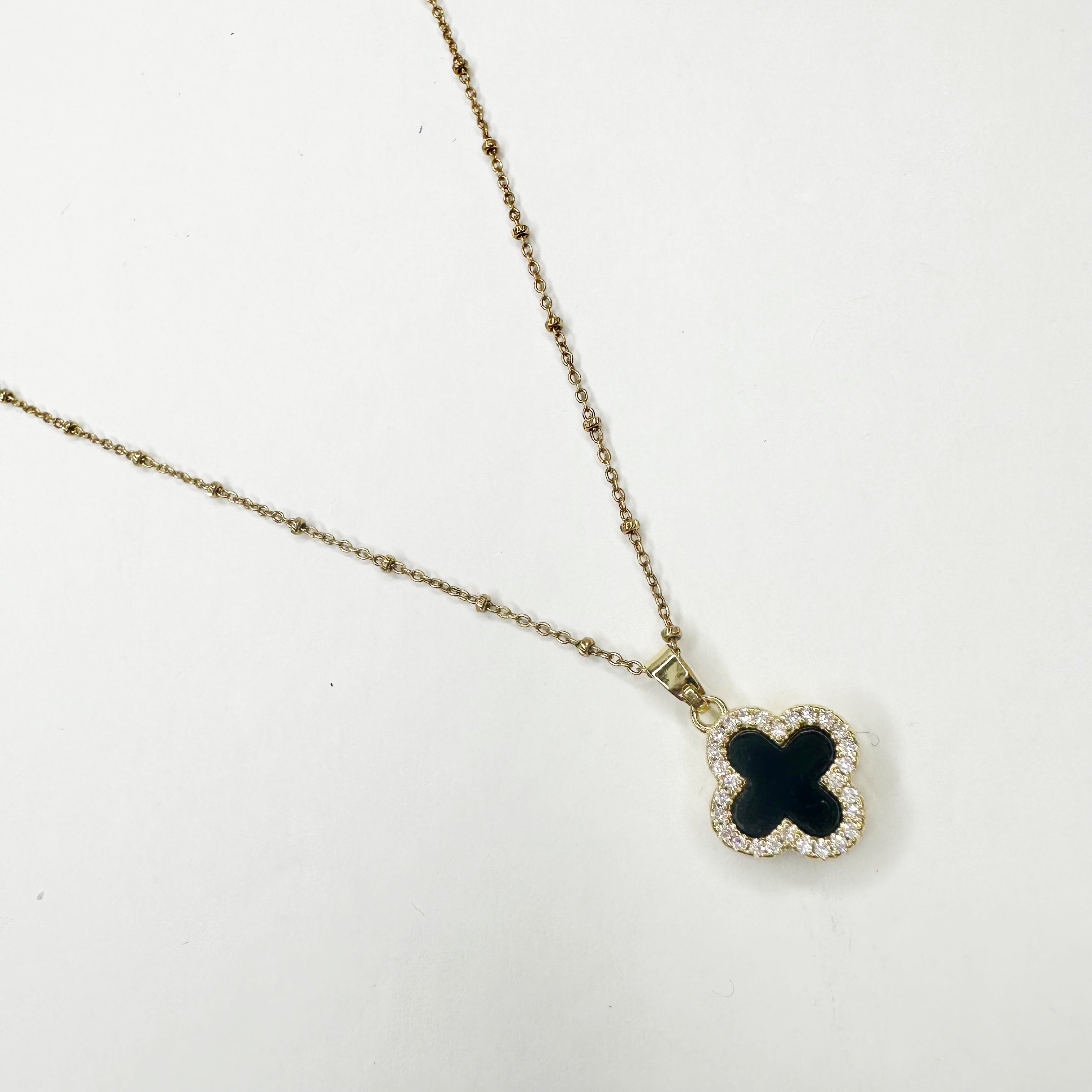 Pavé Mother of Pearl Clover Necklace