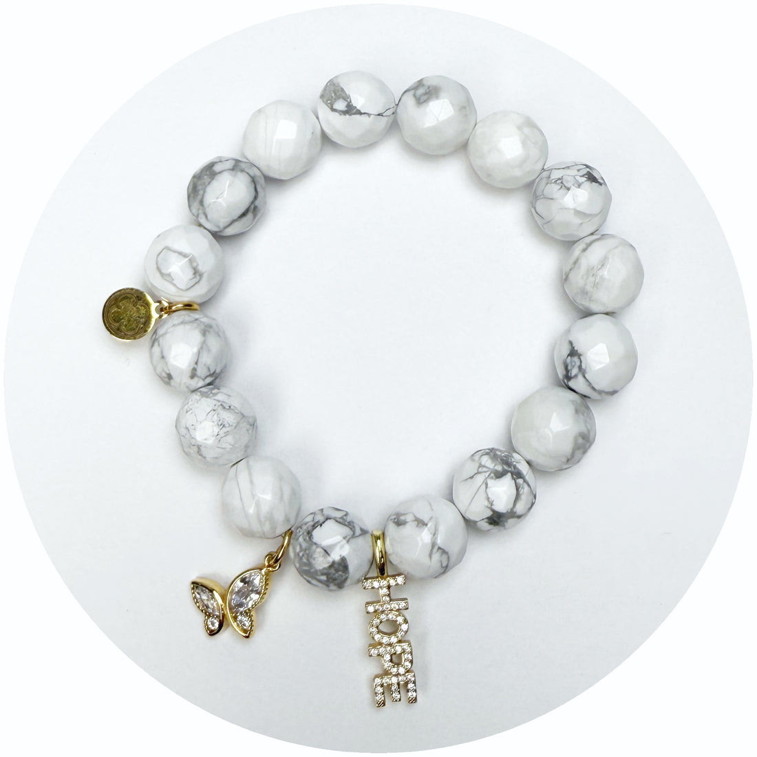 White Howlite &quot;Ashley Lauren Foundation&quot; with Pavé Hope and Butterfly Pendant