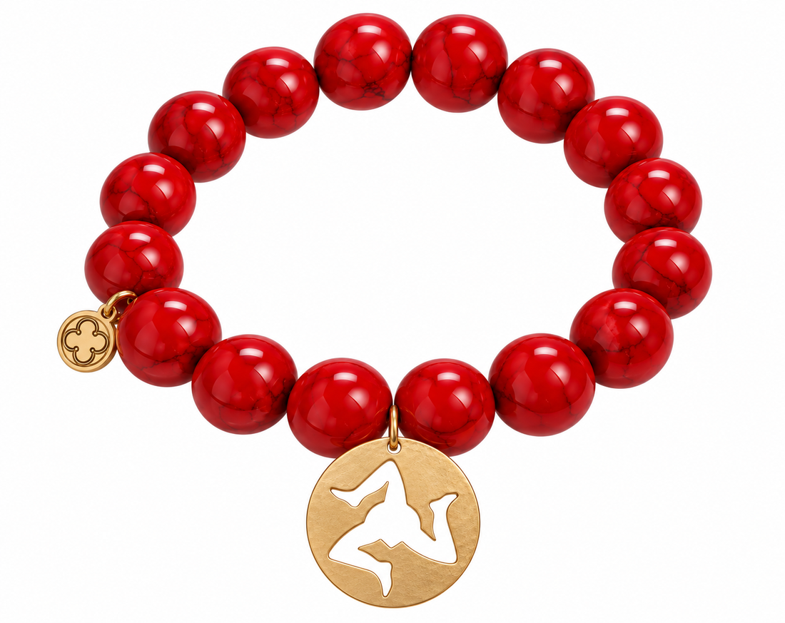 Red Howlite with Sicilian Trinacria Small Round Cutout Pendant