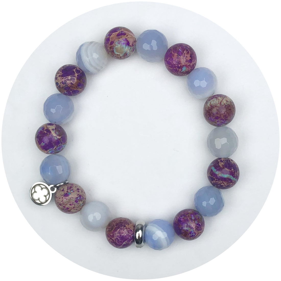 Imperial Mulberry and Dusty Blue Jade with Silver Spacer