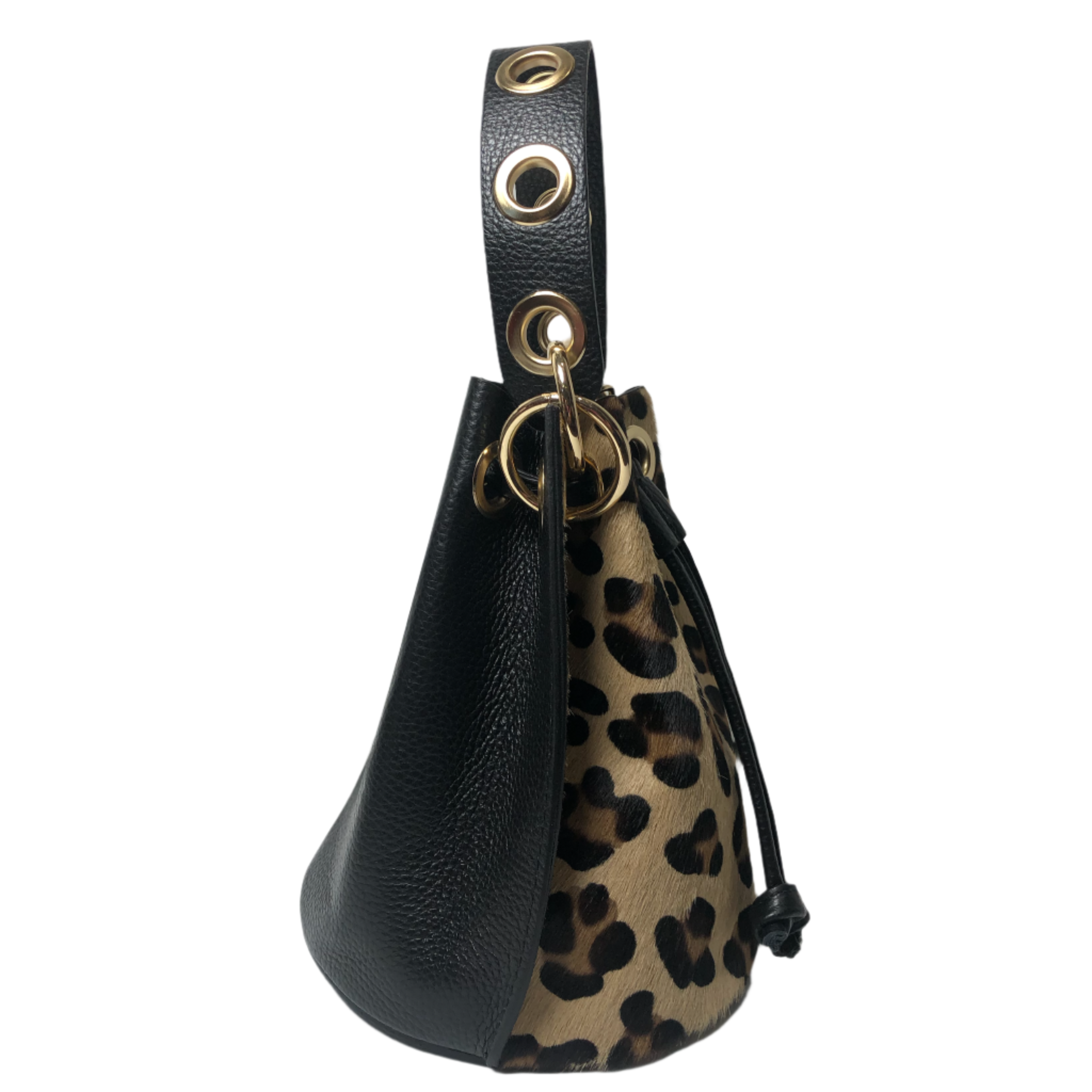 Gabriella Leopard Pony Hair Bucket Bag