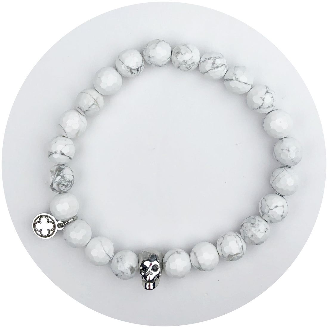 Mens White Howlite with Silver Skull
