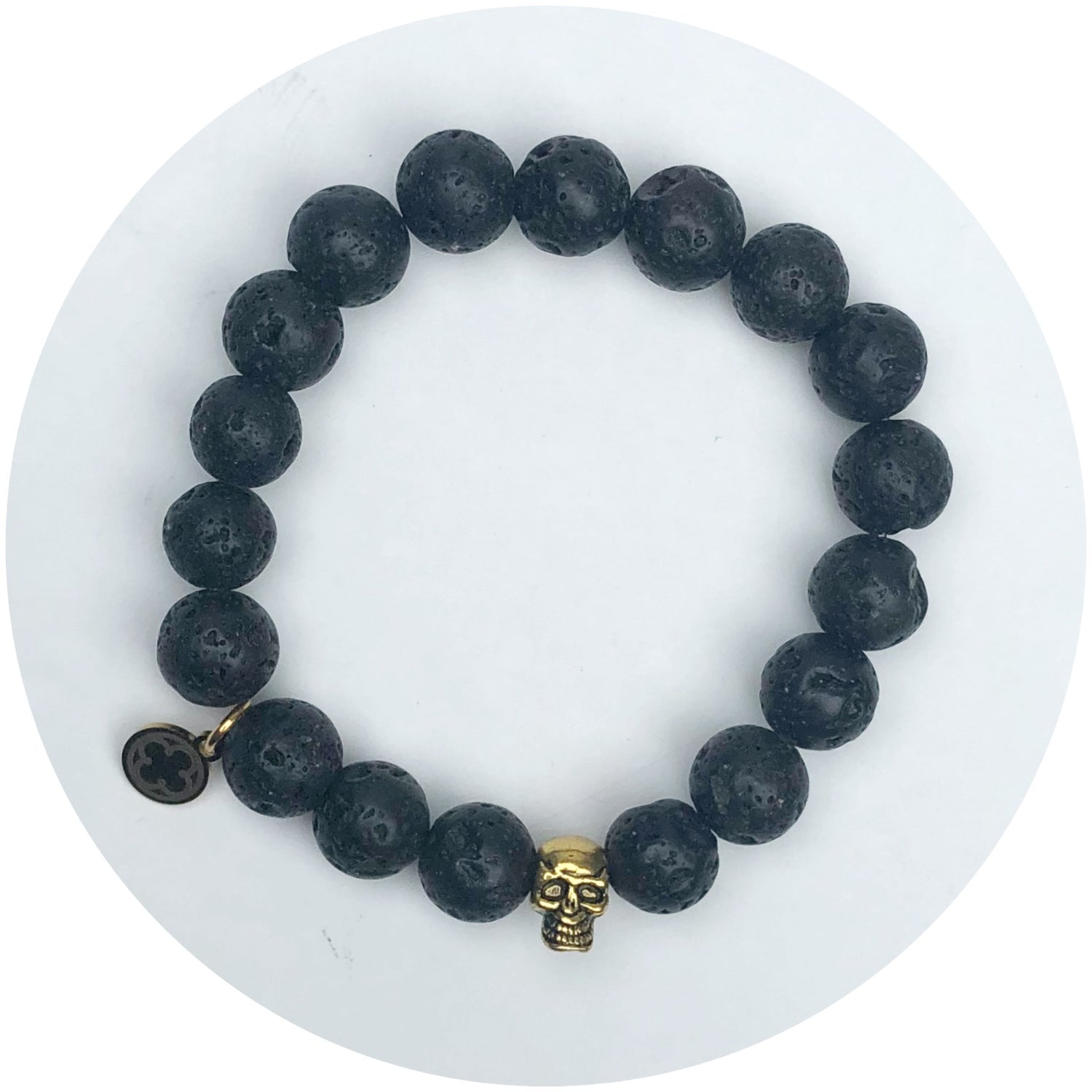 Lava Stone with Gold Skull Spacer