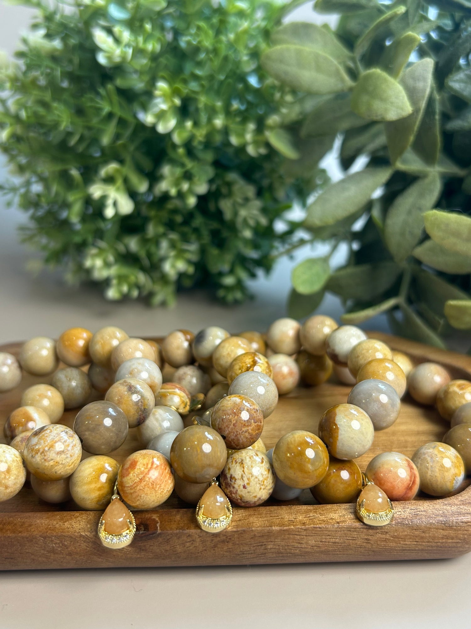 LIMITED EDITION Harvest Honey Agate with Aventurine Teardrop Pendant