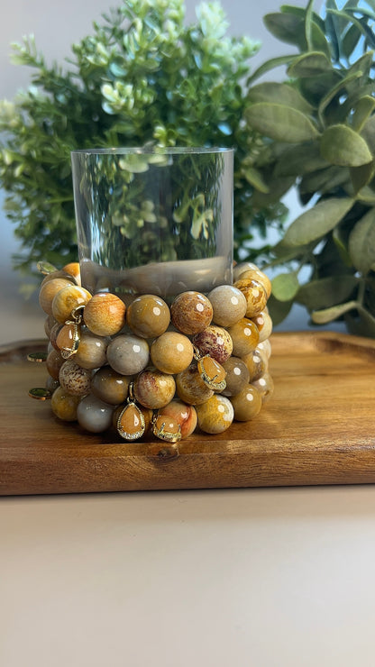 LIMITED EDITION Harvest Honey Agate with Aventurine Teardrop Pendant