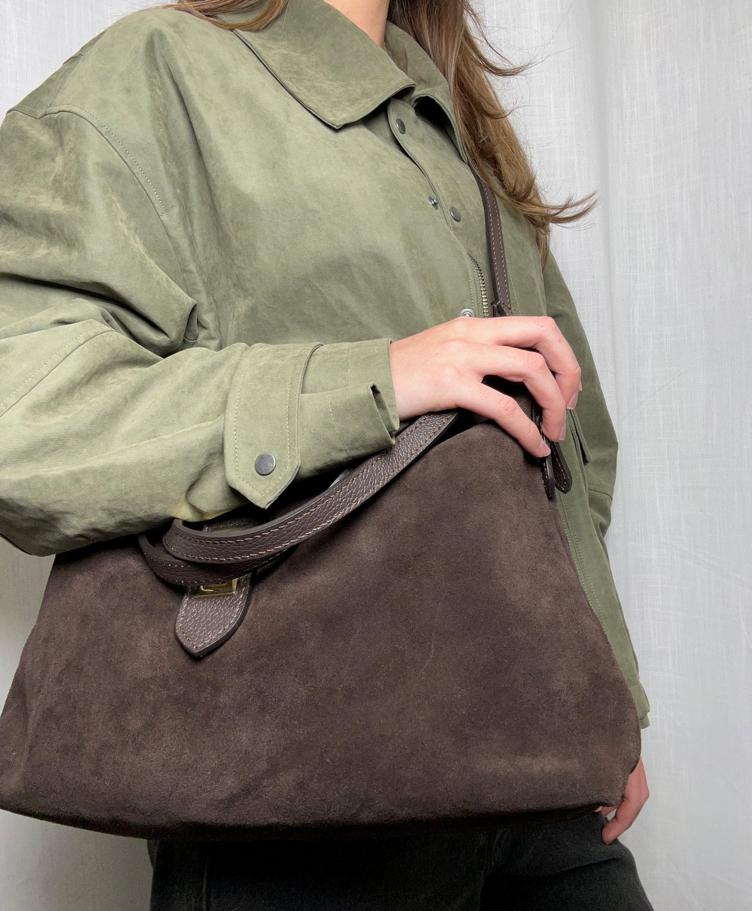 Sarina Chocolate Suede Shoulder Bag