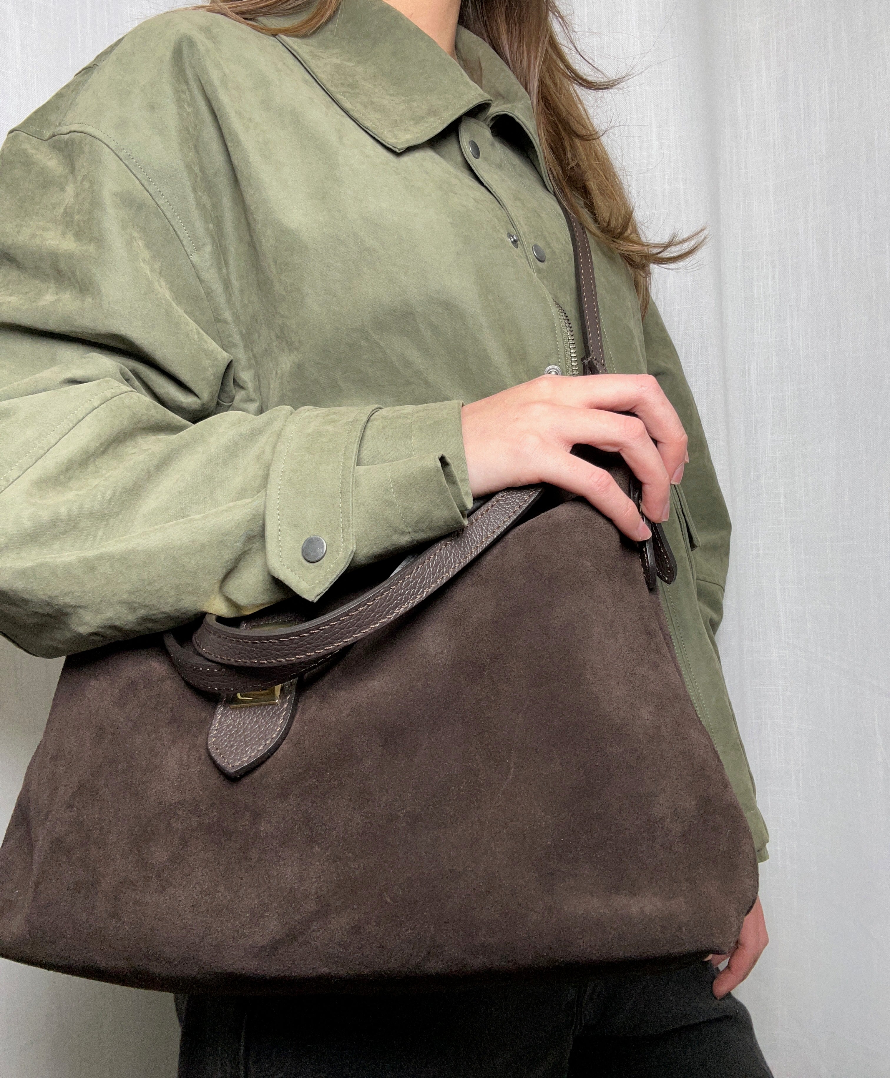 Sarina Chocolate Suede Shoulder Bag